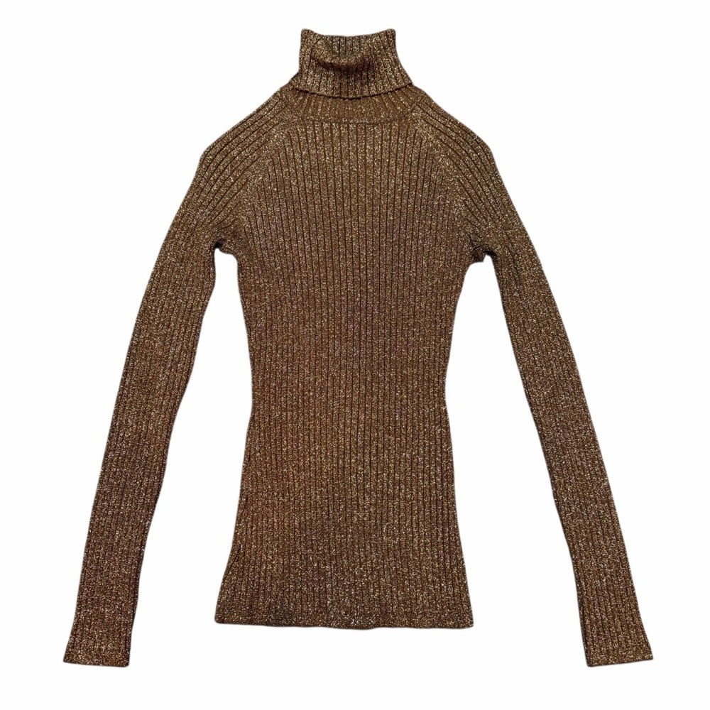 INC International Concepts Metallic Gold Ribbed Turtleneck Sweater Size Small